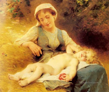 レオン・バジール・ペロー Painting - 眠っている子供を持つ母親 レオン・バジール・ペロー